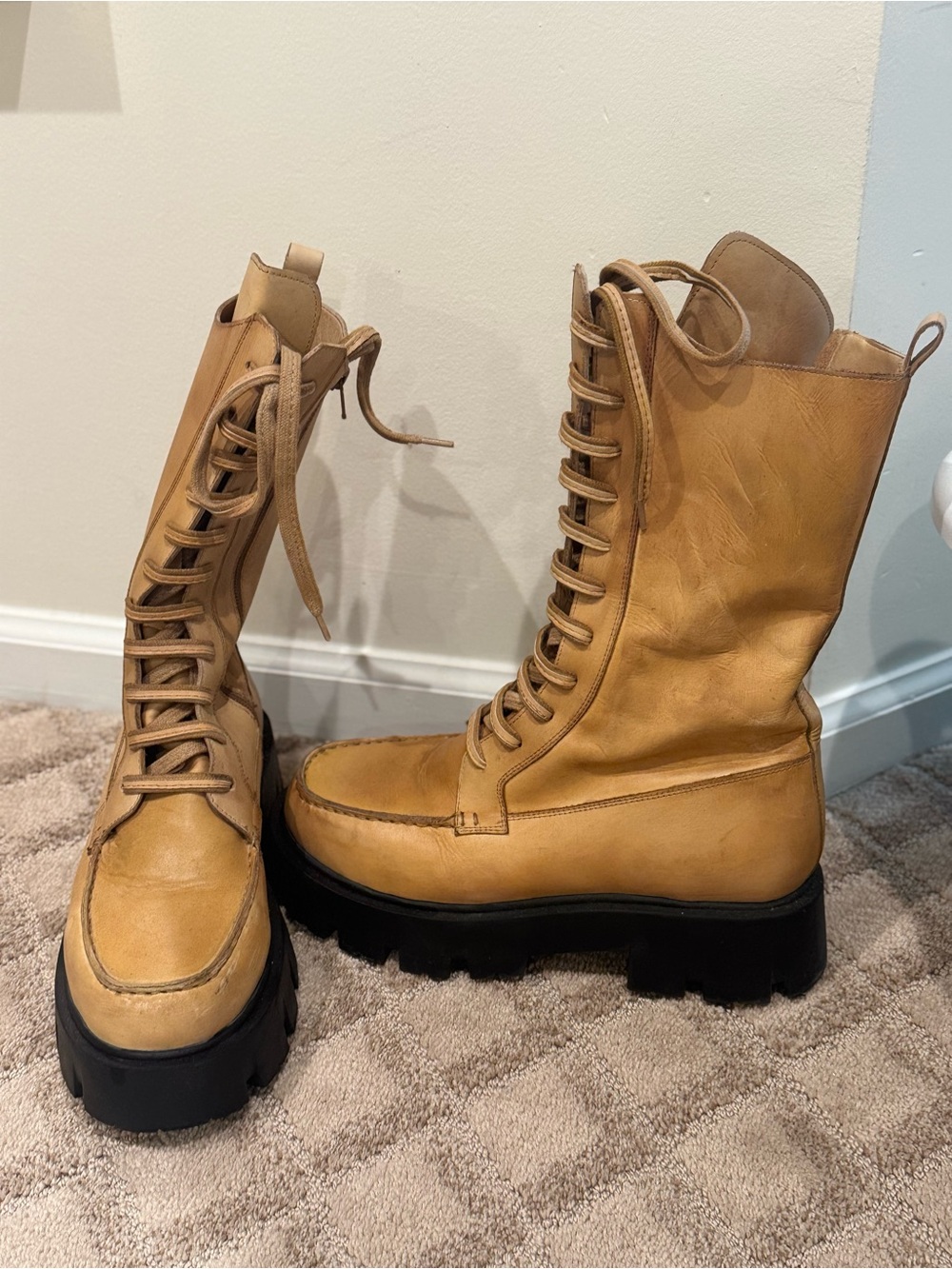 Free People Tan Lace-Up Platform Combat Boots - Picture 2 of 5